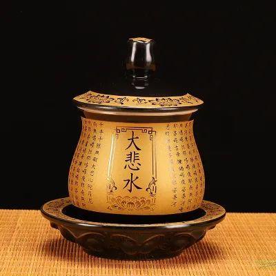 Retro Ceramic Water Cup Lotus Offering Cup for Buddha Guanyin Great Compassion Mantra Home Decoration Sacred Water Cup