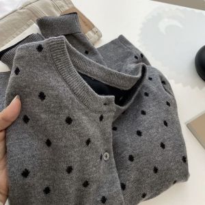 Dopamine Polka Dot Knitted Sweater Women Early Autumn Versatile Slimming Small Size Sweater Coat Sweet High End