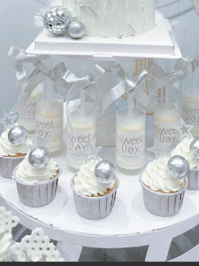Silver Grey Wedding Engagement Dessert Table Decoration High-End Style Push Pop Cake Decorations Unique Festive Celebration