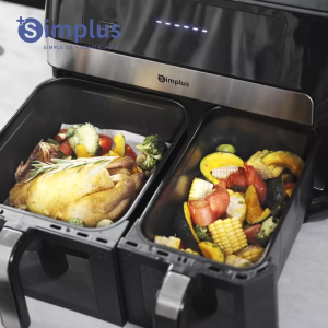 Simplus Air fryer หม้อทอดไร้น้ำมัน สองช่องคู่ความจุ 10L ขนาดใหญ่พิเศษ หน้าจอ LCD ความคมชัดสูง 11 เมนูตั้งค่าไว้ล่วงหน้า ออกแบบด้วยหน้าต่างใสเพื่อมองเห็นการทำอาหารอย่างละเอียด KQZG020