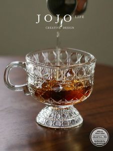 High Aesthetic Value Glass Tea Cup with Handle Water Drinking Cup Fruit Juice Cup Jojos L. PD.Melon Transparent Single Layer Cup