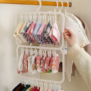 Baby Clothes Hanger with Clips Windproof Plastic Clothes Drying Rack for Socks Bras Underwears Hats Storage Hanging Rack