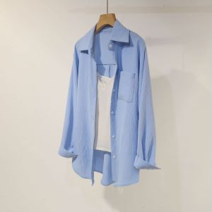 plus Size Womens Shirt Loose Slimming Versatile Design Trendy Cardigan Long Sleeve Polo Collar Regular Length Solid Color