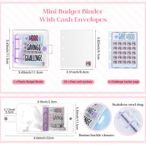 [$1000 Savings Challenge] Cash Budget Storage Book Savings Loose-Leaf Notebook Mini Portable Saving Money Binder