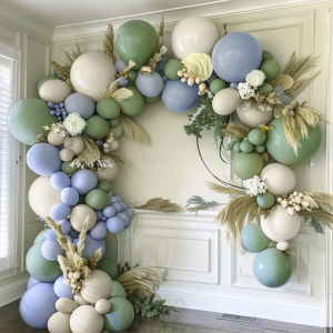 103Pcs Blue and Green Balloon Garland Set Avocado Green Latex Balloons White Sand Balloons Arch Kit Light Blue Balloon Kit Suitable for Jungle Hunting Birthday Bridal Shower Party Wedding Decorations