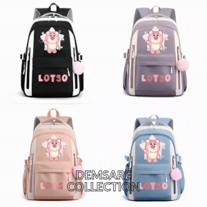 LOTSO BEAR Tas Ransel Sekolah Anak Gadis Remaja TK/PAUD SD SMP Fashion Trendy Caracter Cartoon News
