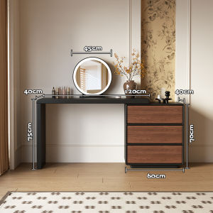 Retro Walnut Makeup Vanity with Drawer Unit Solid Wood