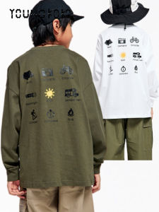 Cool Cartoon Print Long Sleeve T-Shirt for Boys Casual Loose Fit English Lettering Trendy Autumn Wear for Teens And Tweens