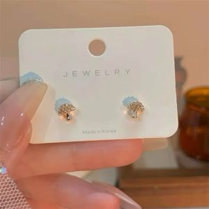 ต่างหู be your bag ก้านเงินแท้ S925 เห็ดสี rosegold ประดับเพชรระยิบระยับ Code 2083 (ฺB5)