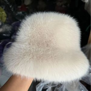 Fluffy Fur Bucket Hat For Women Plush Fisherman Hat Winter Ear Protection Cap Windproof Warm Female Panama Caps Chrismas Gifts