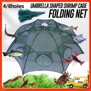 Automatic Fishing Net Portable Folding Umbrella Fish Trap Nylon Crab Shrimp Net 4/8 Holes Outdoor Fishing