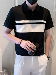 Casual Black White Contrast Color Mens Polo Shirt Summer High-End Feeling Light Maturity Shirt Collar Short Sleeve T-Shirt