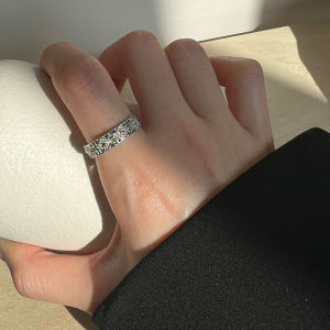 Srrmhyn Angel Eye Ring for Women Vintage Fashion Micro Paved Zircon Open Finger Ring Elegant Handmade Blue Porcelain Craft