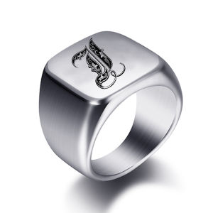 Initial Engrave Custom Rings For Men Stainless Steel Male Signet Blank Jewelry Ring Band High Polished Silver Tone U.S.Size