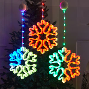 Warm/Multi-color Christmas Window Snowflake Lights 8/12 Lighting Modes Battery Powered LED Neon Hanging Lamp for Xmas Holiday