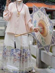 Spring Style Tang Dynasty Hanfu Skirt with Wind And Light Design Lacquerware Fabric Horse Tailed Skirt Multi Color Options