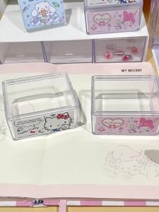 Genuine Sanrio Hello Kitty My Melody Acrylic Organizer Kawaii Anime Transparent Cosmetic Storage Box Desktop Tray Gifts