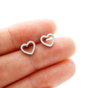1 Pair Cute Small Simple Hollow Love Heart Stud Earrings Stainless Steel for Women Daily Jewelry