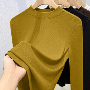 Ladies Warm Long Sleeve round Neck T-Shirt Korean Style Slim Fit Base Layer Shirt Fashionable Inner Wear Top for Autumn Winter