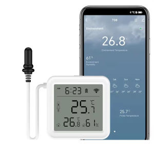 Tuya WiFi สมาร์ทอุณหภูมิความชื้นเซนเซอร์ 1M ภายนอกสายเซนเซอร์ Probe App Remote Monitor ทํางานร่วมกับ Alexa Google Home