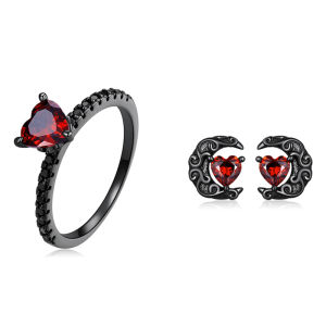 BAMOER Genuine 925 Sterling Silver Dark Moonlight Earrings for women Red Cubic Zircon Ear Studs Fashion Jewelry SCE1519