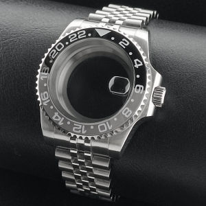 New 40.5mm GMT fit NH-34 silver case bezel can rotate in both directions Sapphire waterproof watch case watch parts accessories