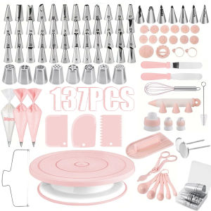 137Piece Ultimate Cake Decorating Kit with Turntable - Stainless Steel Piping Tips Cupcake & Baking Tools for Creative Desserts