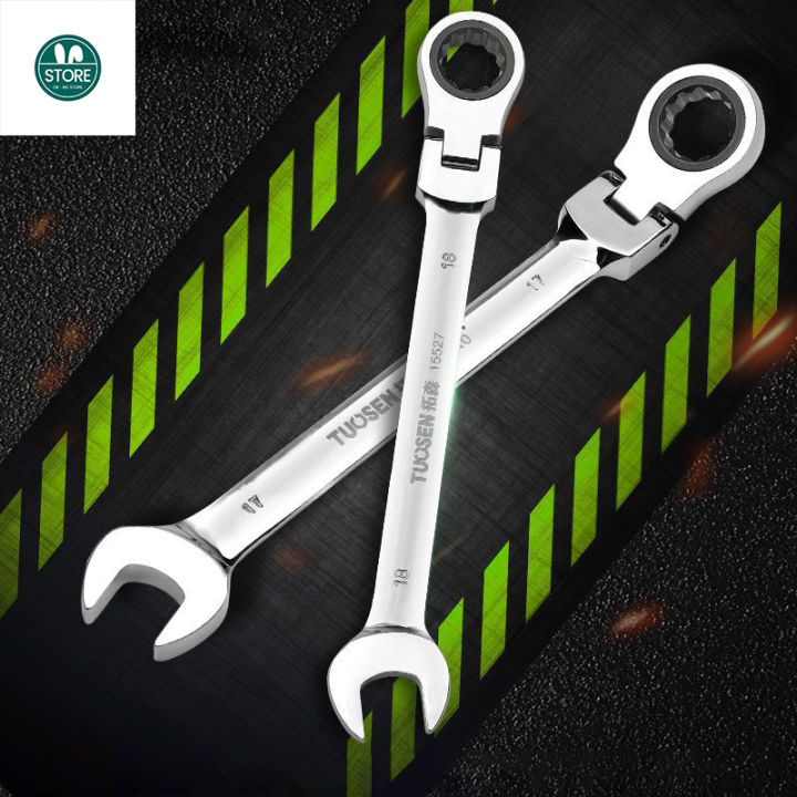 Movable plate mirror face open ring ratchet wrench double end quick