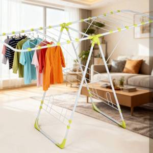Foldable Wing-shaped Wire Floor Standing Clothes Drying Rack