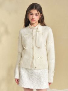 TAMMY TANGS | Sweet Butterfly Knot Pearl Button Soft And Loose Knitted Cardigan Sweater Womens Autumn Winter Fashion Comfortable Warmth