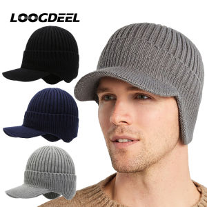 LOOGDEEL Outdoor Ear Protection Warm Thick Bicycle Knitted Cap Scarf Windproof Visors Baseball Cap Male New Winter Men Hat