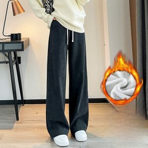 JIANGLU | Womens High Waist Wide Leg Pants Cotton Fleece Lined Loose Floor Length Autumn Winter Plus Size Warm Corduroy Trousers
