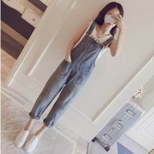 Spring 2023 Womens Loose High Waist Denim Overalls Nine-Piece Hook Detail Casual Straight Leg Trousers Online Exclusive