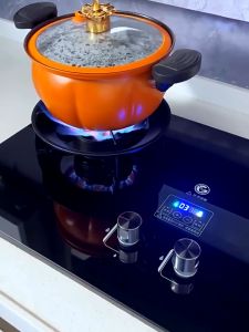 JARD Stainless steel Double Burner 199mins Timing Folding Gas Stove Desktop Embedded Liquefied Gas Cooker 黑钛钢定时燃气灶 可折叠燃气灶