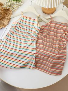 Summer Leisure Striped Long Dress Sleeveless Princess Style Childrens Dress