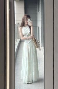 XUECAIQI | Plus Size Elegant Sleeveless Halter Long Dress