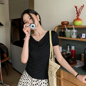 QIAOCHENXIAN | Off-Shoulder Slimming Short Sleeve T-Shirt