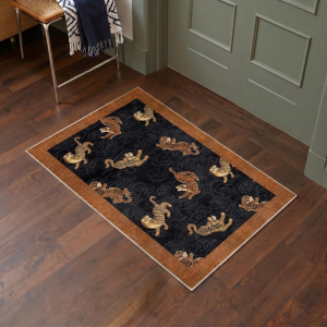 VIKAMA White Tiger Ukiyo-e Art Crystal Velvet Door Mat Chống Trơn Trượt Cho Lối Vào Phòng Ngủ Phòng Khách Thiết Kế Động Vật Hoang Dã Màu Xanh Vàng