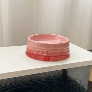 Cool Color Ceramic Pet Bowl with High Feet Slanted Mouth Flat Water Bowl Cat Dog Feeding Tray Neck Protection Anti-Black Chin