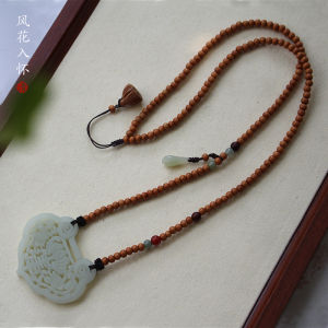 New Chinese Style Double Hole Jadeite Pendant Necklace Olive Seed Cord Ancient Wind Flower in Mind Souterrain Fashion Jewelry