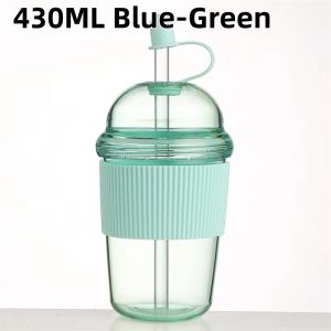 1pc 430ml Portable Flip Straw Cup Plastics Ins Style High-Capacity Water Bottles Tea Coffee Milk Heat-Resistant Juice Jelly Cups