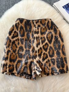 Shiny Sequin High Waist A-Line Short Pants Womens 2025 Autumn New Style Slimming Wide Leg Casual Hot Pants Reflective Commute Korean Style