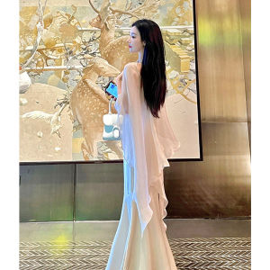 Breathable Chiffon Short Coat for Women Upscale Summer Style With Skirt Outerwear for Party Loose Fit Pure Color Pattern