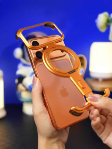 ข้าวโอ๊ตกระแทกเงาเรียบง่ายโลหะกรณีโทรศัพท์กับ 360°หมุนขาตั้งสำหรับไอโฟน 17 โปรสูงสุด/For iPhone 17 Pro Max/17 Pro