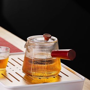 High Temperature Resistant Glass Tea Pot with Side Handle for Brewing Tea Chinese Style Gongfu Tea Set with Filter for Home Use