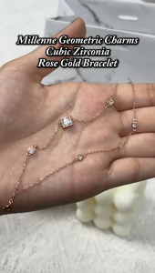 MILLENNE Made For The Night Embellished Geometric Charms Cubic Zirconia Rose Gold Bracelet with 925 Sterling Silver (MLP-01)