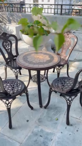 Bộ Bàn Ghế Ban Công Ngoài Trời Đúc Nhôm Mặt Gốm Caro - Bộ 1 bàn 4 ghế