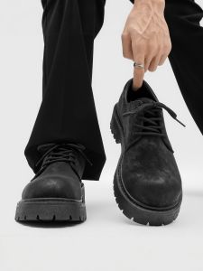 Mens Derby Shoes Thick Bottom Heightening Low Help Martin Boots Retro Workwear Shoes Spring Autumn Leather Shoes