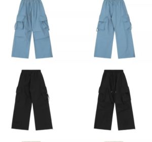 TOPEOPLE Loose Wide Legs Workwear Cargo Pants for Men Korean Style Sport Cargo Jogger Long Black Trousers Slacks 2024 New Cotton Casual Teenager