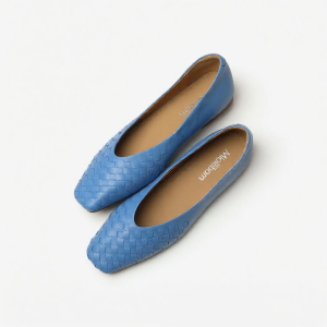 MIOLLIBARN | Blue Low-cut Square-toe Soft Goatskin Braided Flat Shoe for Summer